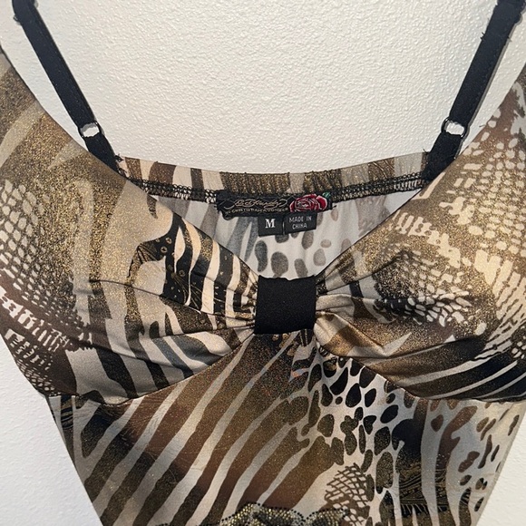 Ed Hardy Y2K vintage Brown and Black Animal Print Embellished Camisole size M - Picture 4 of 8